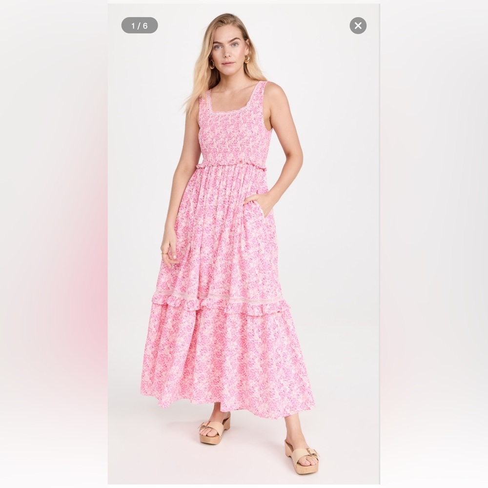 LoveShackFancy Pink Brentlin‎ Floral Dress Size L